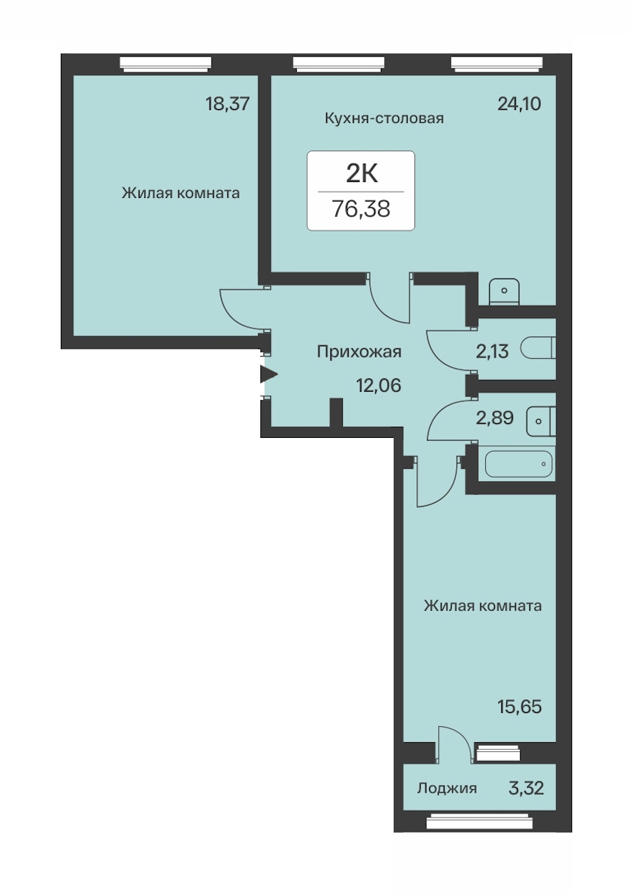2-комнатная квартира 76.38 м², 5/10 эт., ЖК «Расцветай в Янино»